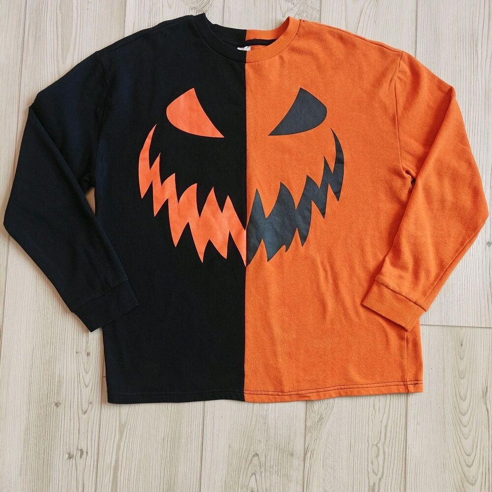 Halloween Pumpkin Sweatshirt Men's Medium Jack-O'-Lantern Spooky Fall Pullover